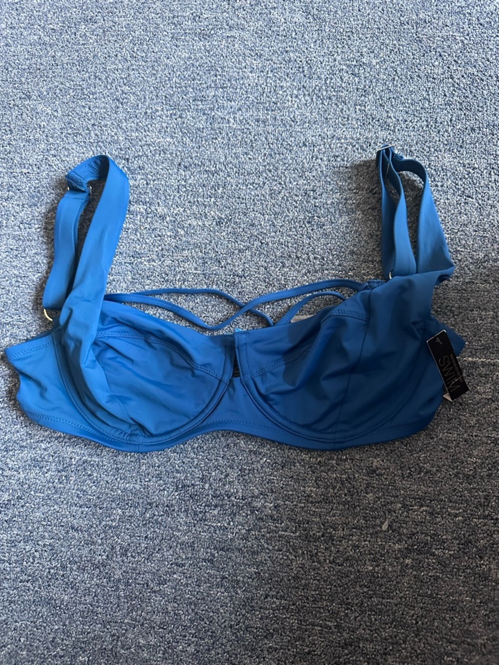 Victoria's Secret Blue Underwire Swim Bra with Front Strappy Detail
